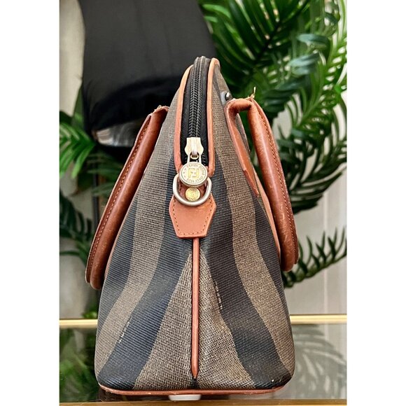Vintage Fendi Zucca Striped Canvas & Leather Handbag - Picture 4 of 9
